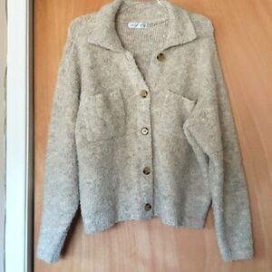 Chunky knit button front cardigan sweater